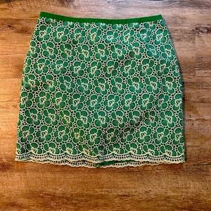 JCrew Green/Cream lace pencil skirt